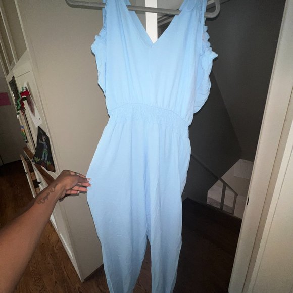 Jumpsuit Women Casual Summer Wrap V Neck Shoulder One Piece - Picture 2 of 5